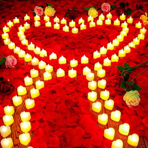 9000 Pieces Artificial Rose Petals with 96 Pieces Romantic Heart Led 9000+96