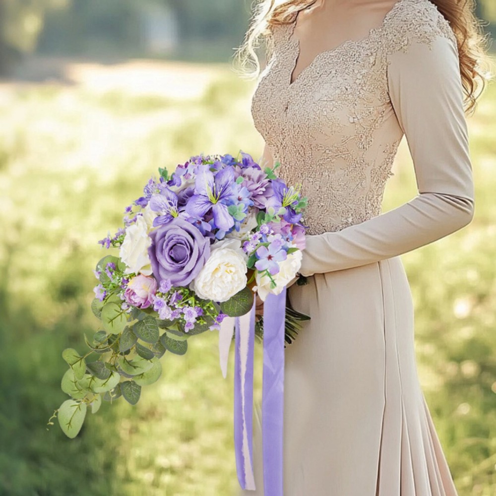 Lavender Cascading Floral Arrangement Maintenance Effortless Lavender Wedding