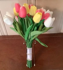 24 stem Yellow, white and pink tulip wedding bouquet