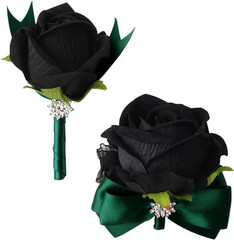 Black Rose Wrist Corsage and Boutonniere Set for Weddings and Events