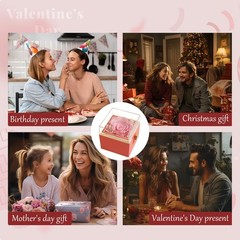 HIAGROW Preserved Real Pink Forever Rose Rotating Box with I Love You
