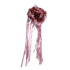 VTG Silk Flower & Lace Streamers Wedding Bridal Bouquet Red Rose & Pink Ribbons