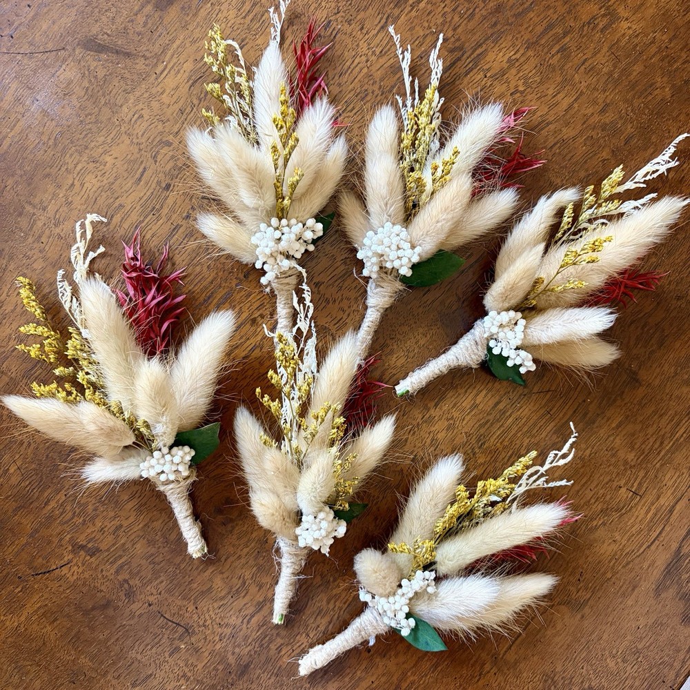 Dried Flowers Boutonnieres for Men Wedding Set of 6 Groom