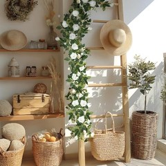 5Pcs 32.5FT Artificial Rose Vine Fake Flower Garland Fake Silk Floral White