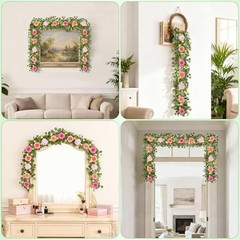 6.5 FT Artificial Flower Garlands with Fairy Light, Pink 2Pcs Pink With Light