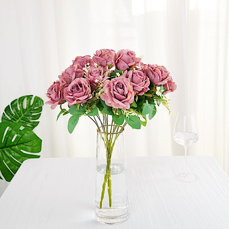 DUSTY ROSE 2 Bushes 18″ ARTIFICIAL Faux Silk Rose FLOWERS Bouquet Wedding Party