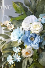 Blue Rose Faux Flower Swag Set 2 Silk Foam Large Small Wedding Arch Decoration