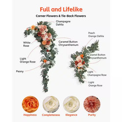 36.61 In. H Square Artificial Wedding Arch Flowers Kit, Orange Wedding Arch Flow