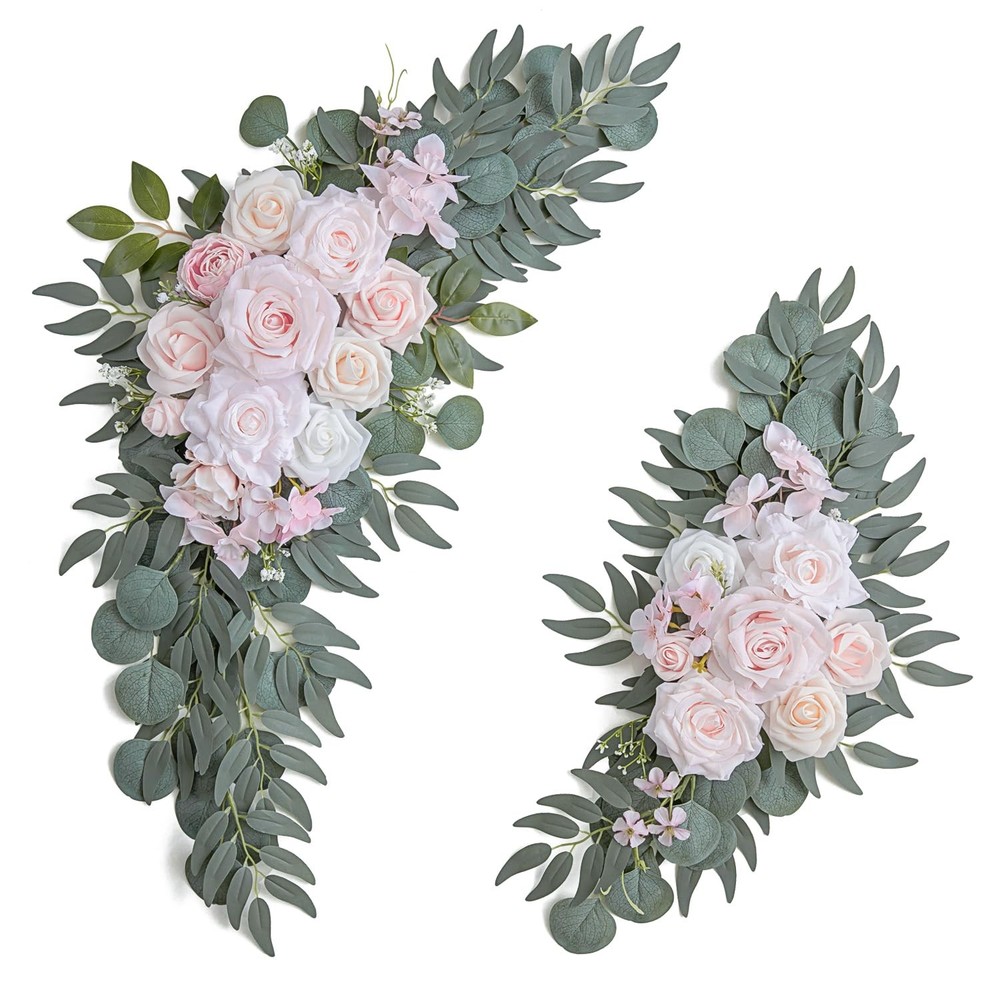 Olalaka Pink Wedding Arch Flowers Set of 2 for Welcome & Ivory