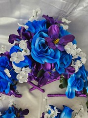 Wedding Bouquet Set, Purple, Blue, White, Roses, Orchids, 17 Piece Wedding Pkg