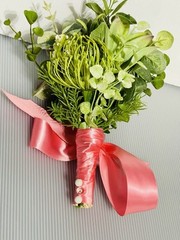 Silk Succulents Eucalyptus Misc Bridal Bouquet Small Pink Satin Ribbon Prom