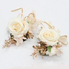 Corsage and Boutonniere Set, Handmade Artificial Peony Rose Wrist Corsage Wristl
