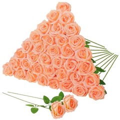 36 Pcs Artificial Roses with Long Stems, Fake Silk Rose Artificial Peach Pink