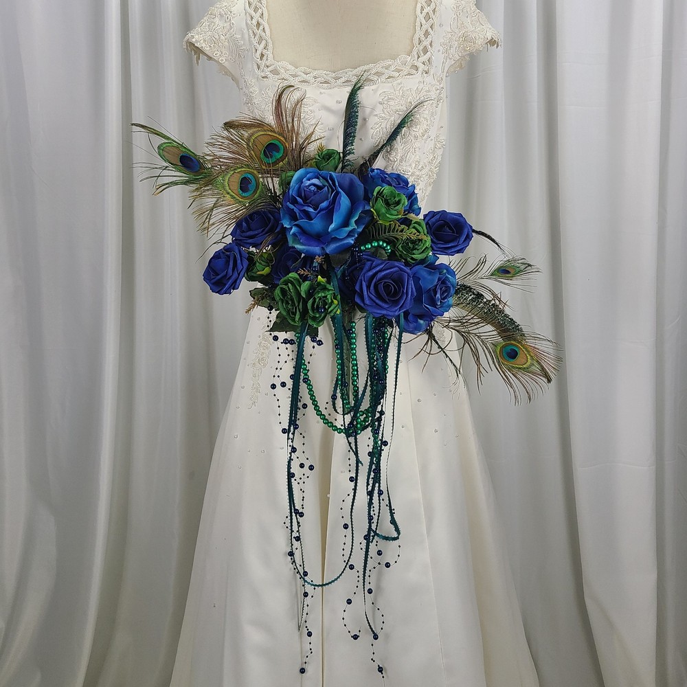 Peacock Blue Beautiful Faux Silk Wedding Bouquet