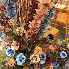 Blue Brown Simulated Flower Combination Box Set with Artificial bouqetLeaves