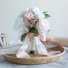 ponatia Blush Pink Wedding Bouquets for Bride Bridesmaid, Ivory Artificial Ro…