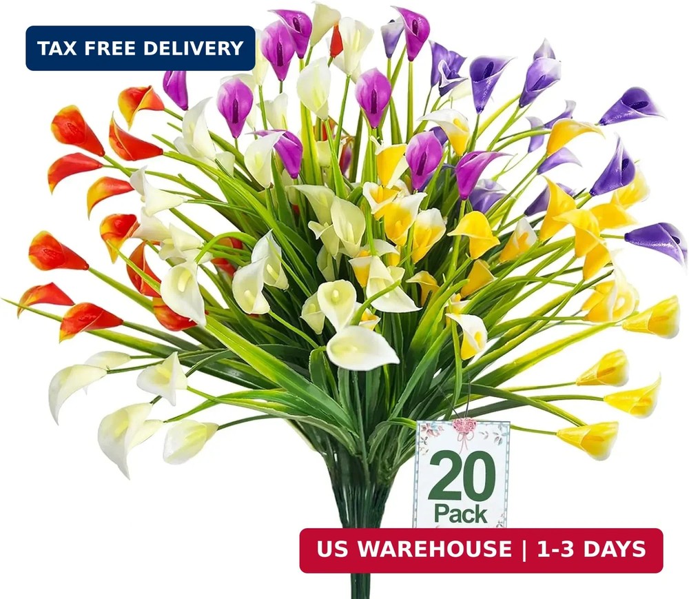 TURNMEON 20 Bundles Calla Lily (400 Heads) Artificial Flowers for Outdoors, Fake