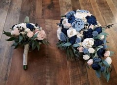 Dusty Blue Navy Pink Bridal Bouquet Blush Sola Wood Cascade Wedding Flowers