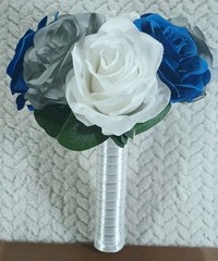 7 – Bridal Bouquets – Bridesmaid – 7″x9.5″ – Royal Blue White Gray Roses – NEW