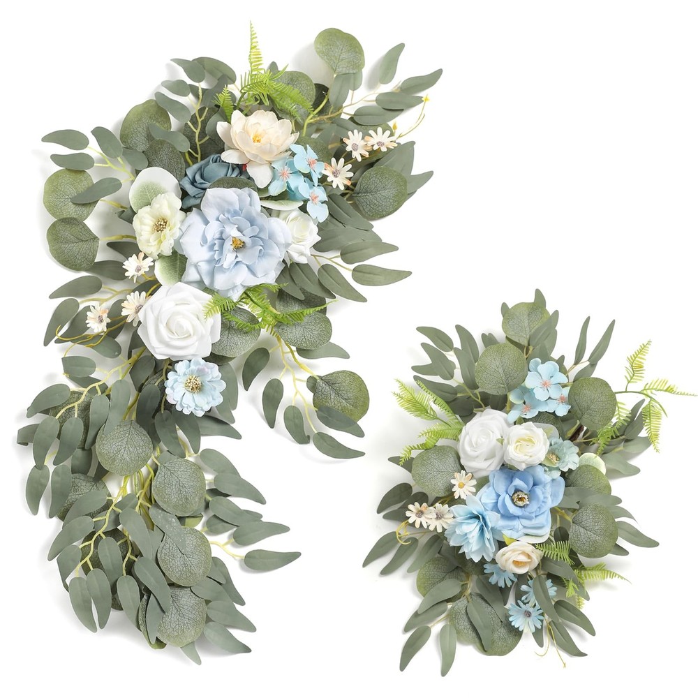 Blue Rose Faux Flower Swag Set 2 Silk Foam Large Small Wedding Arch Decoration