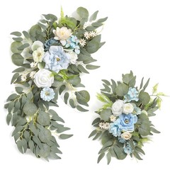 Blue Rose Faux Flower Swag Set 2 Silk Foam Large Small Wedding Arch Decoration