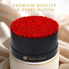 Moss Heart 100 Preserved Roses, Forever Flowers for Delivery 100 Red