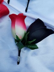 24 Pc Black Rose, Pink / Yellow Rose Bridal Bouquet Set, Wedding Bouquet Package