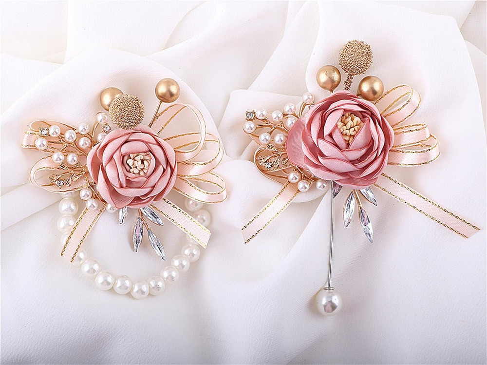 Handmade Satin Rose Water Drop Bridal Bouquet,8.7Inch Crystal Wedding round Toss