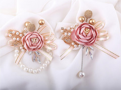 Handmade Satin Rose Water Drop Bridal Bouquet,8.7Inch Crystal Wedding round Toss