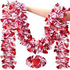 50Ft Valentines Heart Tinsel Garland Red Pink 50ft/ 15 m, Red, Pink, White