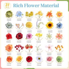 Artificial Flowers Combo Box, 31PCS Fake Flowers, Silk Flower Mix Warm Rainbow