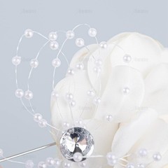 Adjustable White Silk Rose Wrist Corsage 2 Pack with Pearl Bead for Bridesmaids