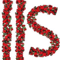 5Pcs 41FT Artificial Red Flower Garland, Fake Hanging Flower Vines Wine Red