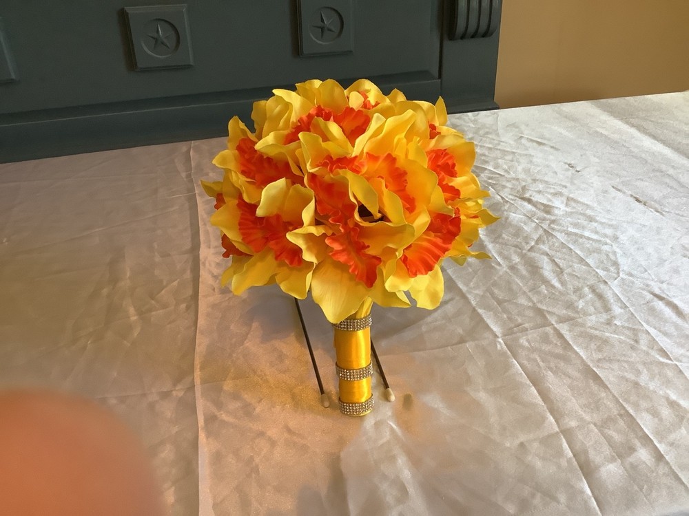 Yellow and orange silk Daffodil bouquet