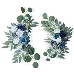 Boho Dusty Rose Blue Wedding Arch Flowers Kit Eucalyptus Garland Drapes Set