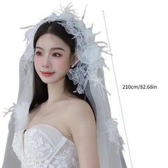 Wedding Veil Flower Feather Short Veil Bride Hair Accessoies White Lace Sheer