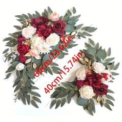 Boho Dusty Rose Blue Wedding Arch Flowers Kit Eucalyptus Garland Drapes Set