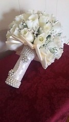 PEARLS AND MORE PEARLS ROSE WEDDING BOUQUET- IVORY/SILVER -2 PEARL BROOCHES
