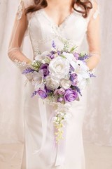 Cascading Bridal Bouquet – Lilac Purple & White Wedding Flowers for Bride & Brid