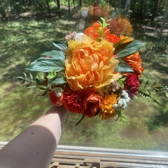 Beautiful Bridal Wedding Bouquet Budget Friendly Faux Flowers Orange Yellow Red