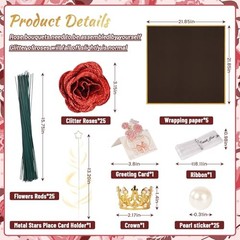 25 Pcs Glitter Roses Bouquet,DIY Artificial Bouquet of Shiny Faux Rose Red