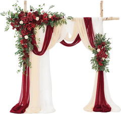 Deluxe Wedding Arch Flowers Kit with 3 Sheer Drapes – 5Pcs Silk Arrangements