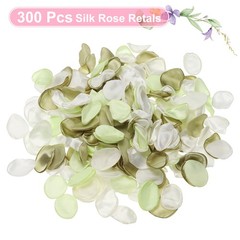 300pcs Artificial Rose Petals Fake Silk Flower Petals, White/Light Green/Green