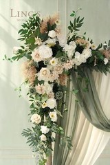 Ling’s Moment Deluxe Spring Green Artificial Wedding Arch Flowers with Drapes…