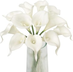 White Artificial Calla Lily 12Pcs Realistic Flowers Bouquet | Wedding Bride S…