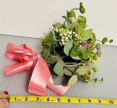 Silk Succulents Eucalyptus Misc Bridal Bouquet Small Pink Satin Ribbon Prom