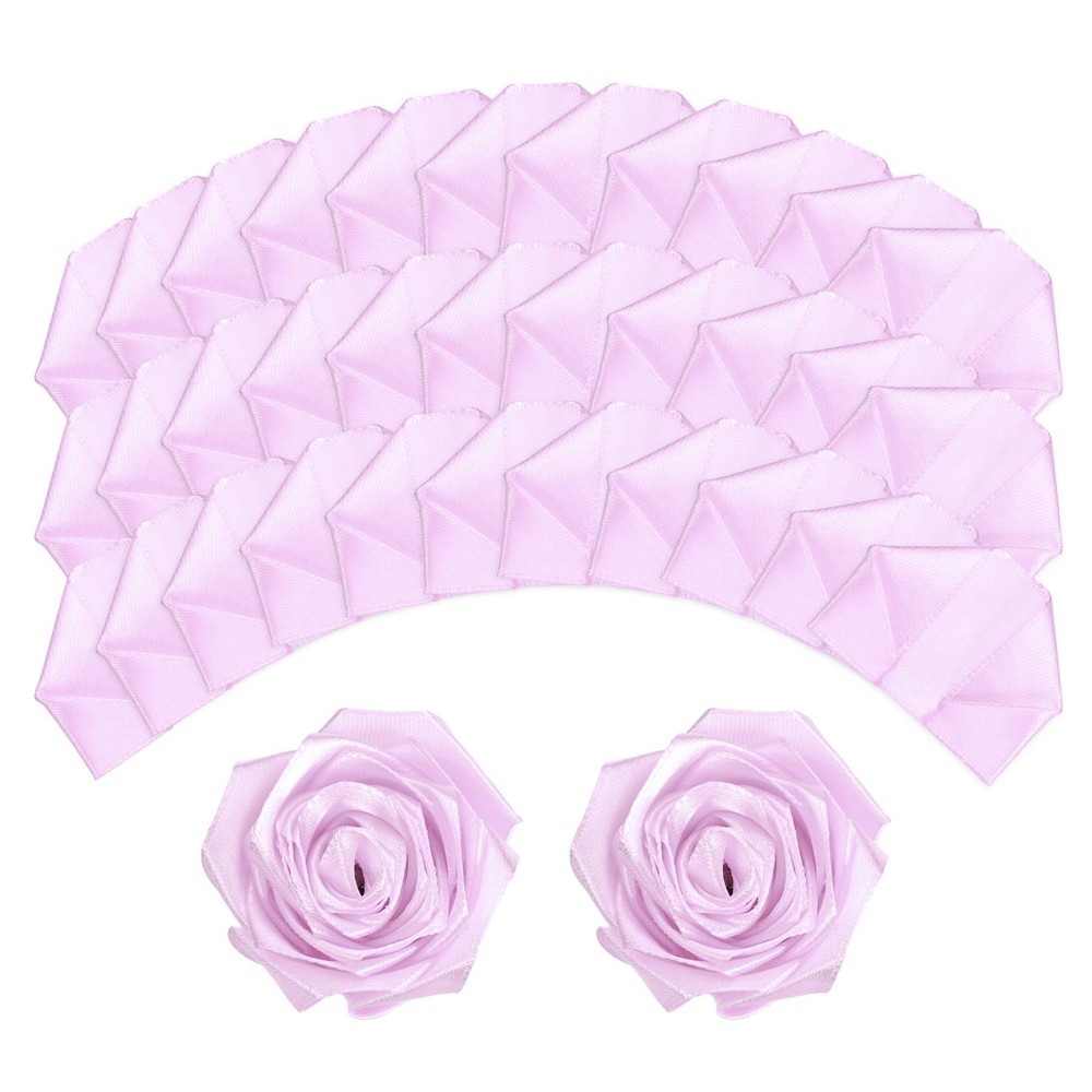 100pcs Eternal Roses Petals, Premade Satin Ribbon Flowers, Crystal Purple