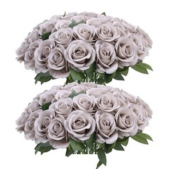 pcs Roses Artificial Flowers Fake Flowers Silk Roses with 16.6L 52Pcs 52 Grey