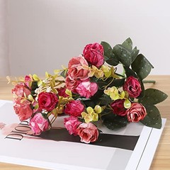 7 Branch1 Mini Rose Heads Artificial Flowers Bouquet Wedding 2 2 Pcs Rose Red