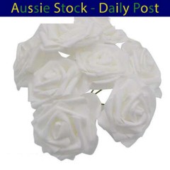 Artificial Flowers with Stems Foam Rose Fake Bride Bouquet Wedding 7cm 20pcs